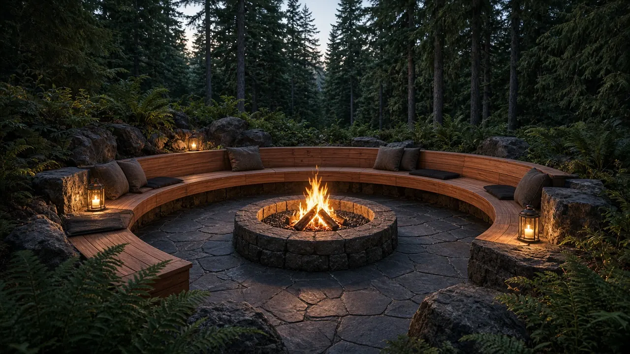 Design concept: Fire pit terrace with cedar seating